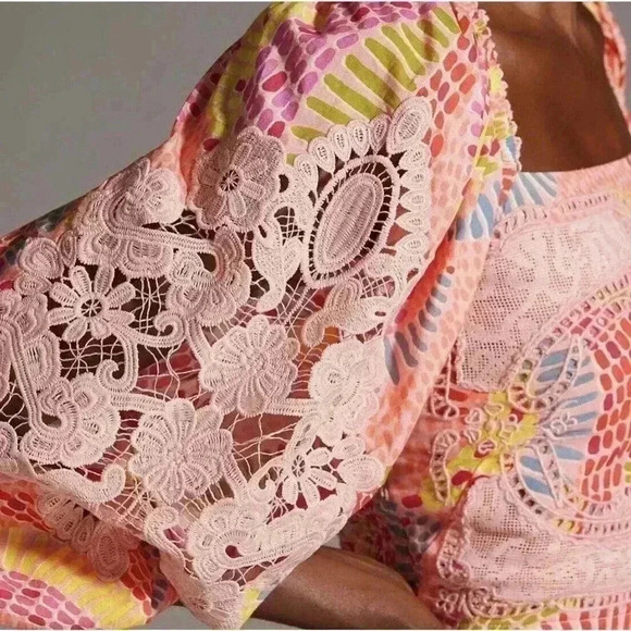 Farm Rio Anthropologie Embroidered Tropical Blouse Bananas L Long Sleeve Shirt - Picture 3 of 9